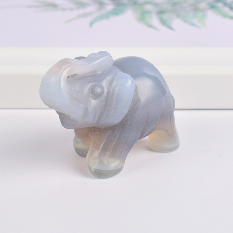 1.5 Inch Hand Carved Grey Agate Stone Elephant Crystal Animal Figurines