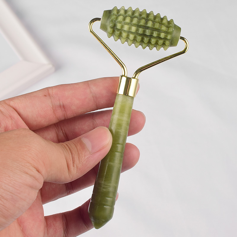 Single-end Green Jade Spike Roller Natural Green Jade Stone Facial ...