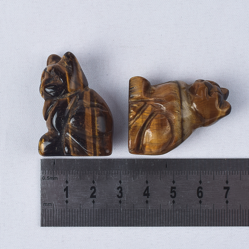  Hand Carved Natural Tiger Eye Stone Crystal Small Cat Figurines Gemstone Craft
