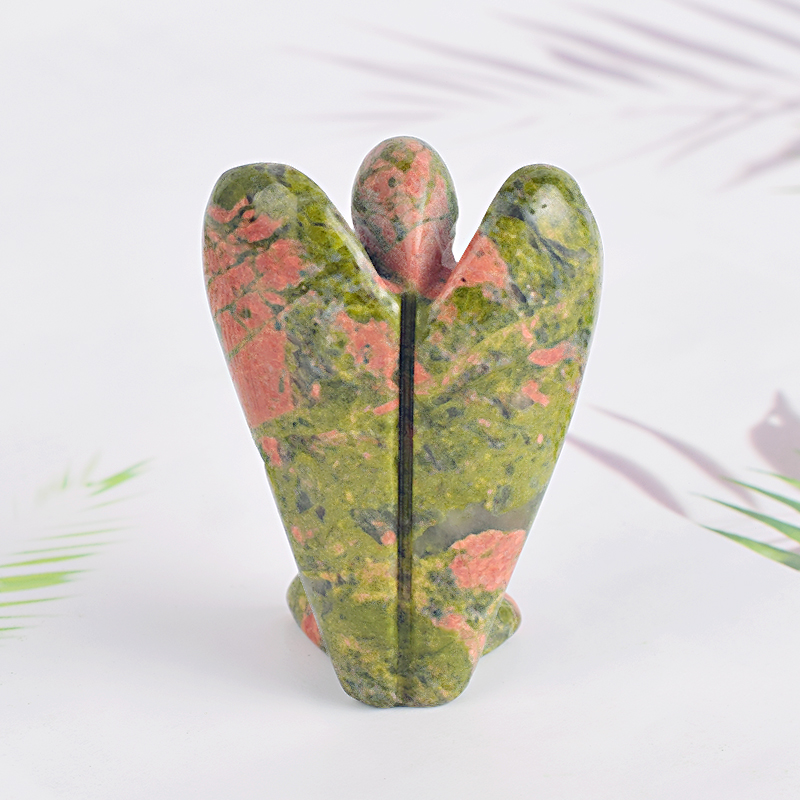 1.5 Inch Unakite Stone Small Carved Crystal Angel Figurine