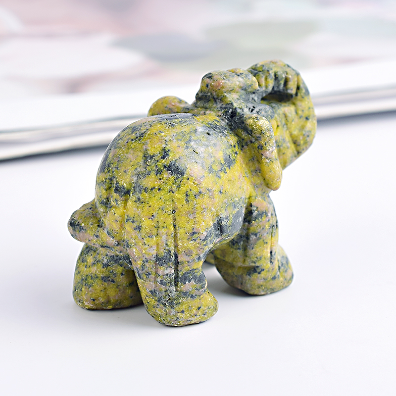 1.5 Inch Hand Carved Straw Turquoise Crystal Elephant Crystal Animal Figurines