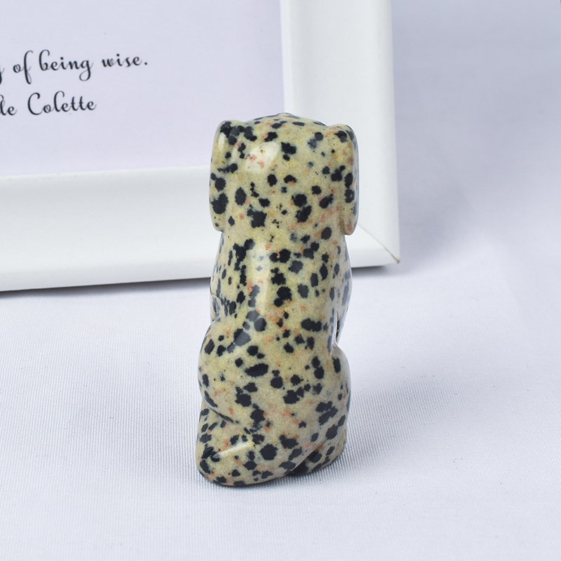  2 inch Hand Carved Natural Dalmattian Jasper Stone Mini Dog Figurines 