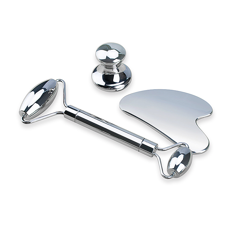 High Quality Medical 304 Stainless Steel Face Roller Gua Sha Set Metal Facial Roller Mushroom And Heart Guasha Massager Tool Kit