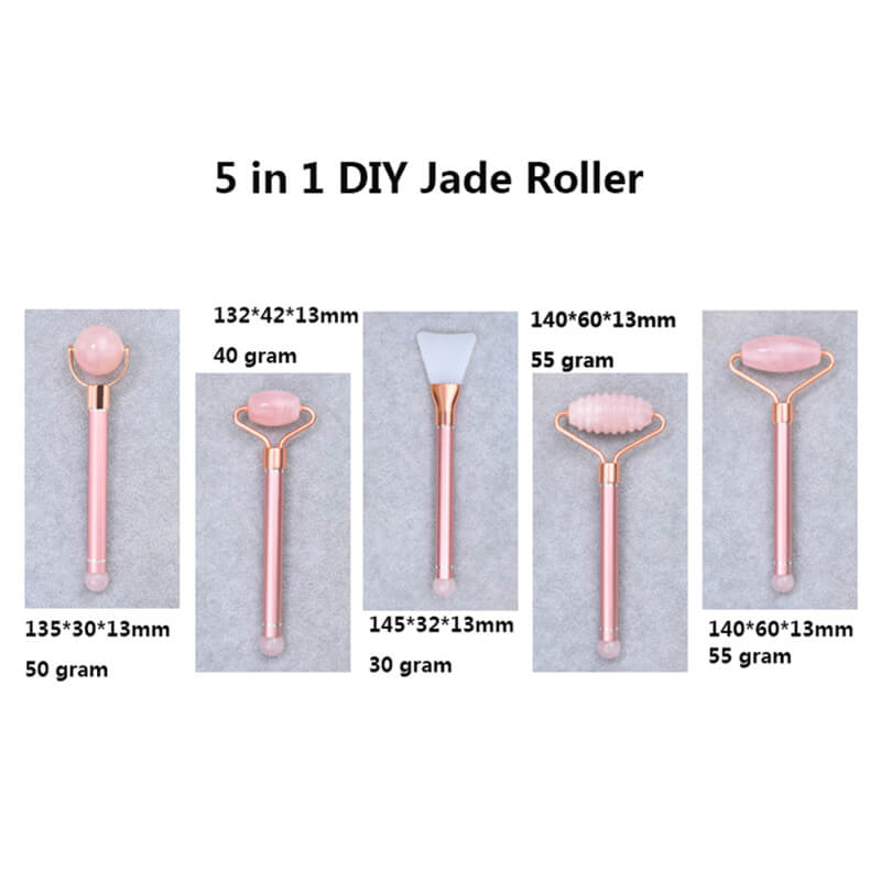 5 in 1 Multi Function DIY Jade Roller Natural Rose Quartz Facial Massage Beauty Tool