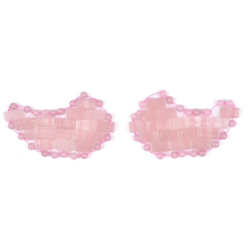 100% Natural Rose Qurtz Eye Pad Mask Luxury Pink Quartz Sleep Jade Stone Eye Mask for Diminish Puffiness And Bags (set).